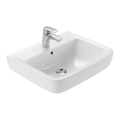 Produktbild von VIGOUR Clivia Waschtisch Waschbecken Hängewaschbecken Handwaschbecken mit Hahnloch und Überlauf eckig 55 x 45 cm, weiß
