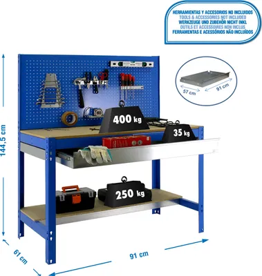 Image de Etabli Simonwork Bt2 Box 900 Bleu/bois Bleu/bois 1445x910x610 - Simonrack