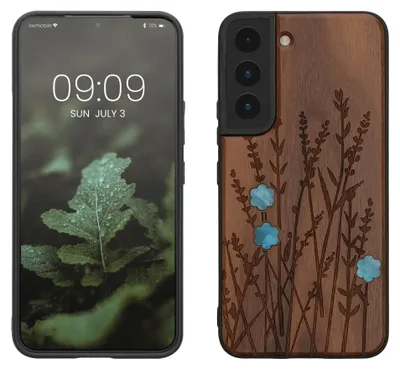 Produktbild von kwmobile Handyhülle für Samsung Galaxy S22 Hülle Holz - Case mit TPU Bumper - Stoßfestes Hardcase - Schutzhülle Cover in Dunkelbraun