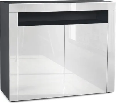 Produktbild von Vladon Kommode Valencia, Germany, Sideboard mit 2 Türen und 1 offenem Fach, Schwarz matt/Weiß Hochglanz/Weiß Hochglanz (108 x 92 x 40 cm)