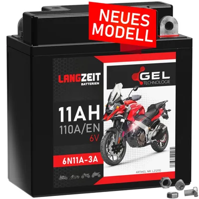 Produktbild von LANGZEIT 6N11A-1B Motorradbatterie GEL 6V 11Ah 110A/EN 1211 6N11A-3A Batterie R26 R27 Simson S50 S51 S53 S70 S83 SR50 SR80