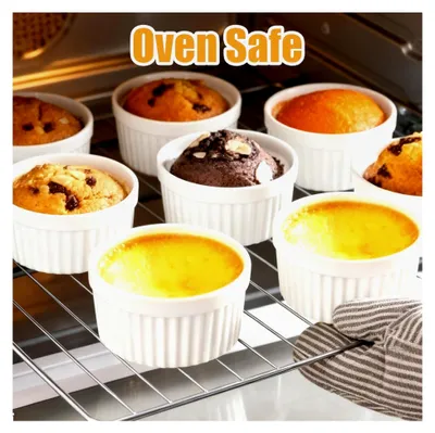 Produktbild von Set von Auflaufförmchen, 200 ml, für Creme Brulee, ofenfest, Souffle-Schälchen, kleine Förmchen für Pudding, Creme Brulee und Souffle, Weiß, 12 Stück