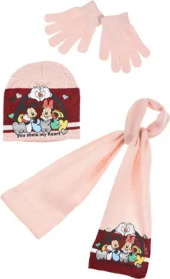 Produktbild von Disney Minnie Micky Maus 3tlg.Set Herbst Wintermütze Schal und Handschuhe – Rosa / 54