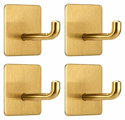 4 Klebehaken, gold, L-Form, Edelstahl, ohne Bohren, für Bad & Küche