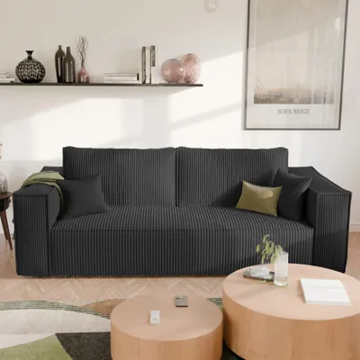 Produktbild von Schlafsofa Alpi Poso 135 Schwarz Cord mit Schlaffunktion und Bettkasten