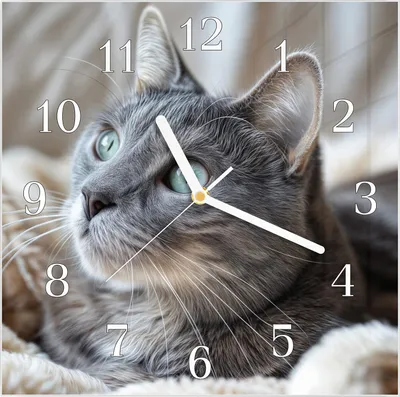 Produktbild von Wanduhr aus Glas mit Motiv Kuschelige Katze- 30 x 30 cm - inkl. Aufhängesystem