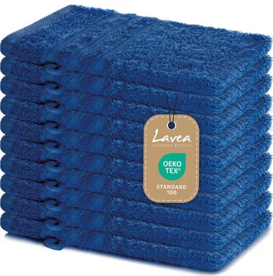 Produktbild von Lavea® 10er Set Waschhandschuh 15x21 cm – Saugstark Weich aus 100% Baumwolle, Frottierserie Elena – Waschbar und Strapazierfähig – Royalblau