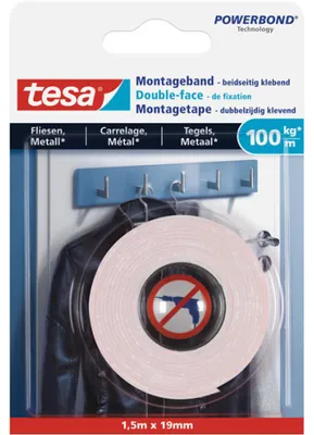 Obrázok produktu pre TESA 77746-00000, montážna páska, Biela, 0,19 m, Vnútorný, Keramika, Drevo, 1 kg/cm