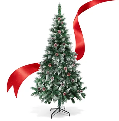 Obrázok produktu pre Vianočný stromček Vigevee, výška 180 cm, umelý, s efektom snehu, 500 vetvičiek, 28 šišiek, umelá borovica s kovovým stojanom