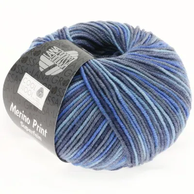 Produktbild von Lana Grossa COOL WOOL PRINT 50 g pflegeleichtes Strickgarn aus extrafeiner Wolle 160 m Farbe 716 - Jeans/Graublau/Royal