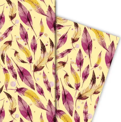 Produktbild von Elegantes Geschenkpapier mit Federn, gelb - G4876, 32 x 48cm