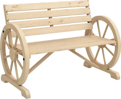 Produktbild von Outsunny Gartenbank 2-Sitzer Sitzbank Holzbank Wagenrad-Design bis 240 kg