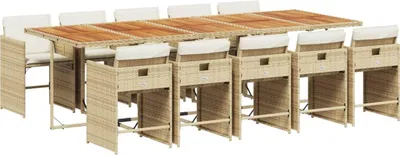 Produktbild von 11-tlg. Garten-Essgruppe mit Kissen Beige Poly Rattan