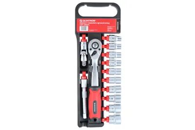 Image de Jeu de douilles 10-24 mm, 1/2" avec cliquet et rallonge, 13 pièces - QUATROS QS50006