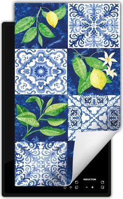 Produktbild von DarHaus Herdabdeckplatte 1 teilig 30x52 cm Anti Rutsch Matte Aufrollbar, blau - Mosaik