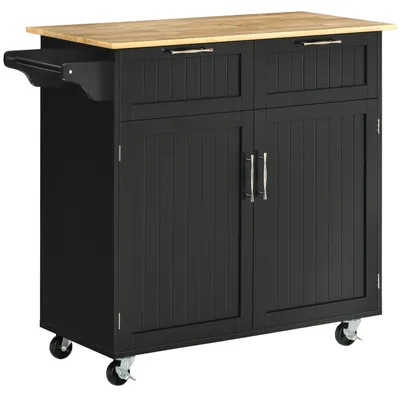 Produktbild von Multifunktionaler Kš¹chenwagen aus Holz mit 2 Schubladen, einem Schrankfach und 4 Rollen, 104 x 46 x 91 cm, schwarz