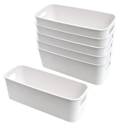 Produktbild von 6-teiliges Set kleiner, schmaler Aufbewahrungsboxen, 30 cm, Kunststoff-Organizerboxen, Aufbewahrungskörbe, Kisten, Schubladeneinsätze, Körbe für Bad und Küche
