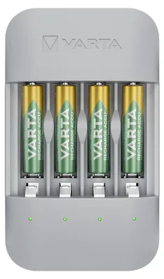 Produktbild von Varta Eco Charger Pro Recycled (für 4 AA- und AAA-NiMH-Akkus), 75 % recyceltes Material, grau, USB Typ C, Nickel-Metallhydrid (NiMH), Kurzschluß, AA, AAA