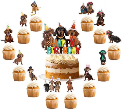 Productafbeelding van Tepels - Set van 25 - Taartdecoraties - Dashond - Taarttopper - Cupcake-toppers voor dakhond - Verjaardag