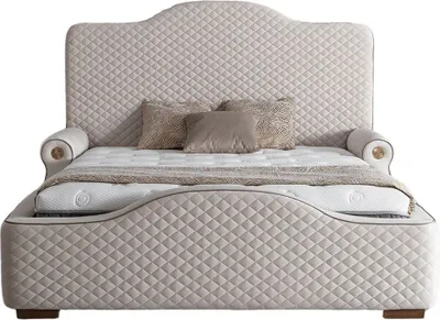 Produktbild von OSLO Polsterbett  160x200  - Farbe: Creme - Set:  Bettkasten-Kopfteil - Matratze