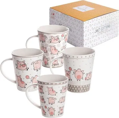 Produktbild von Famanu Kaffeetassen Set 4 Stück Rosa Keramische Kaffeetassen - 360 ml