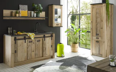 Produktbild von Küche "Stove" in Used Wood anthrazit Küchenschrank Set 4-teilig