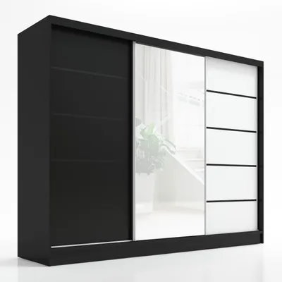 Produktbild von Schwebetürenschrank, 3-türig Schrank 200 cm mit Spiegel ARIVA 2 (Schwarz / Weiß / Schwarz)