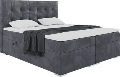 Produktbild von MEBLINI Boxspringbett mit Bettkasten - Gepolstert Doppelbett mit Matratze und Topper - Polsterbett mit Stauraum - Bett mit Kopfteil - Stauraumbett - DENIZ - 180x200 - H4/Dunkelgrau Samt