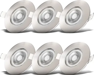 Produktbild von Einbaustrahler 68mm 6er Set - 230V, 4,9W, 480lm, LED, IP44, warmweiß, matt-nickel