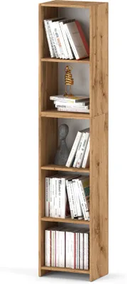 Produktbild von MRBLS Bücherregal Eiche Wotan 40x189x30 cm – Standregal mit 5 Fächern für Bücher, Deko & Ordner – Modernes Holzregal für Wohnzimmer, Büro Schlafzimmer