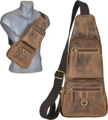 Produktbild von Greenburry Umhängetasche Leder Sling Bag CrossOver BodyBag Eingurtrucksack Vintage antik braun 1613 Crossbag Crossbody