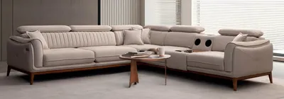 Immagine prodotto di Divano angolare beige di design Elegante divano imbottito per soggiorno Connessione USB
