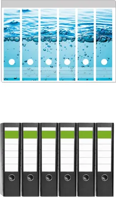 Produktbild von Wallario 6 Stück breite Ordner inkl. Klebeetiketten mit Motive Nahaufnahme Wasser -  Set mit Rückenschildern / Ordnerrücken Stickern