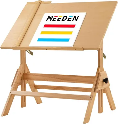 Zdjęcie produktu dla MEEDEN Drewniany stół kreślarski 90x60cm Regulowana wysokość Wzór graficzny
