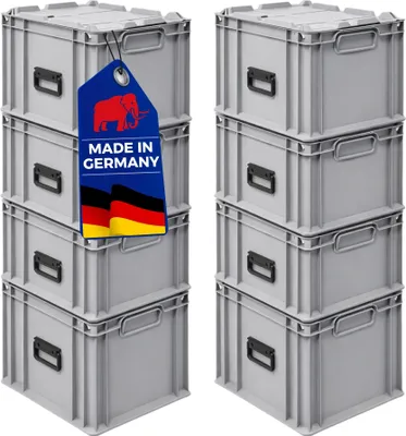 Produktbild von SuperSparSet 8x Eurobox NextGen Portable  Germany | HxBxT 33,5x30x40cm | 30 Liter | Grau | Eurobehälter, Transportbox, Transportbehälter, Stapelbehälter