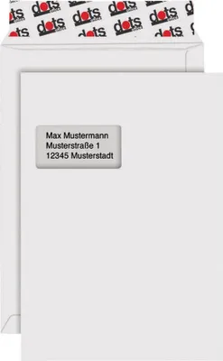 Produktbild von 100 dots Versandtaschen C4 mit Fenster haftklebung weiß