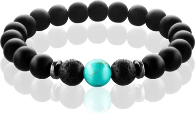 Produktbild von FABACH Spirituals Chakra Perlenarmband mit 8mm Turquoise-Perle, Lavastein und Onyx-Naturstein (schwarz) - Yoga Armband aus 21 Heilsteinen - Energiearmband für Damen und Herren