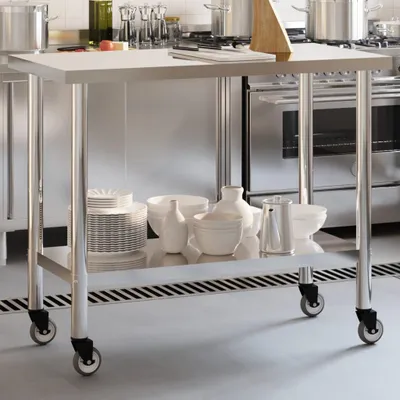 Obrázek produktu pro Kuchyňský pracovní stůl přístěnný nerezová ocel s koly / 110 x 55 x 85 cm