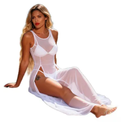 Imagen del producto de Vestido largo de malla transparente con abertura alta