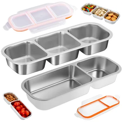 Produktbild von 2-teiliges Edelstahl-Snackbox-Set mit Fächern, auslaufsichere Snackbox für Kinder, spülmaschinenfeste Essensbox, große Bento-Box, Lunchbox für Schule, Arbeit und Camping