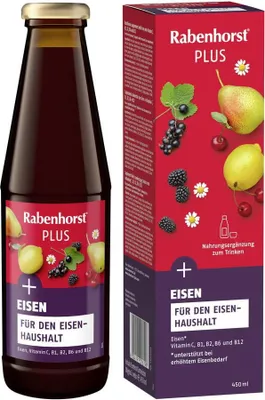 NAPÓJ OWOCOWO - ZIOŁOWY Z ŻELAZEM I WITAMINAMI C, B1, B2, B6, B12 450 ml - RABENHORST