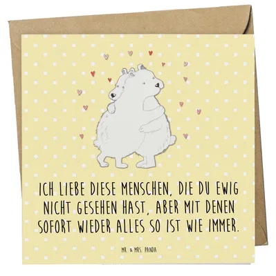 Produktbild von Mr. & Mrs. Panda Glückwunschkarte Eisbär Umarmen - Gelb Pastell - Geschenk, faltkarte, Grußkarte, doppelkarte, anlasskarte, Klappkarte, Gute Laune