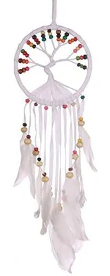 Imagen del producto de Atrapasueños "Árbol de la Vida", con un diámetro de 11 cm, adornado con plumas naturales, ideal para la decoración de dormitorios