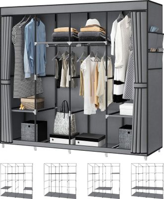 Stoffschrank Kleiderschrank mit Regalen Soffüberzug 170x45x175cm, für Schlafzimmer Ankleidezimmer, Stoffkleiderschrank Stabil, DIY Faltschrank