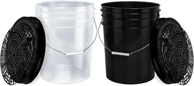 Produktbild von Benbow Set 6-tlg, 2x Auto Wascheimer 20 Liter + 2x Schmutzsieb + 2x Eimerdeckel, Transparent, Schwarz, Autoaufbereitung, Waschanlage