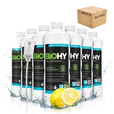 Produktbild von BiOHY Industriereiniger + Dosierer, Kraftreiniger, Kunststoff Metall Hochdruck, 9 x 1 l