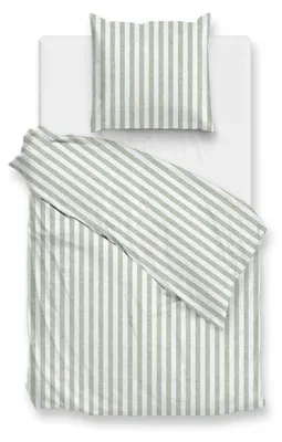 Productafbeelding van Zohome Banda di Lino dekbedovertrek - 155x220 cm – 100% katoen – Hoogwaardige beddengoed met streepmotief – Zacht – Ademend en huidvriendelijk – Inclusief kussensloop van 80x80 cm – Groen