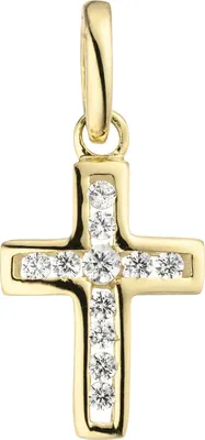 Produktbild von JOBO Anhänger Kreuz 375 Gold Gelbgold 11 Zirkonia Kreuzanhänger Goldkreuz