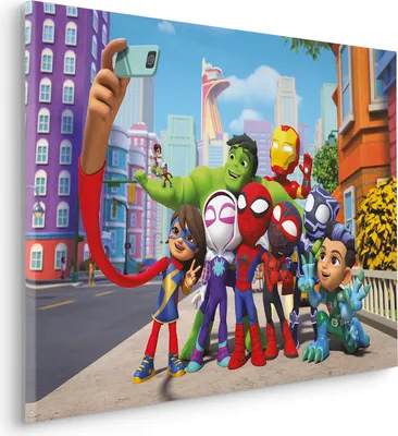 Zdjęcie produktu dla Obraz na blejtramie – „Spidey and His Amazing Friends Selfie” – wymiary 90 x 60 cm