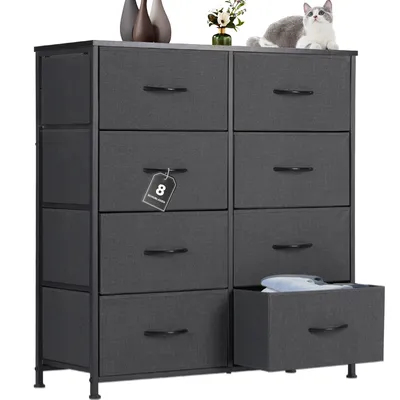 Image de Commode à tiroirs en tissu , Chest of Drawers avec 8 tiroirs armoire, commode chambre tiroirs armoire，Commode à tiroirs en tissu